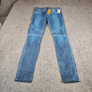 Robin's Jean Mens Moto Biker Jeans Suede Blue Slim Straight Size 28 NWT Made USA